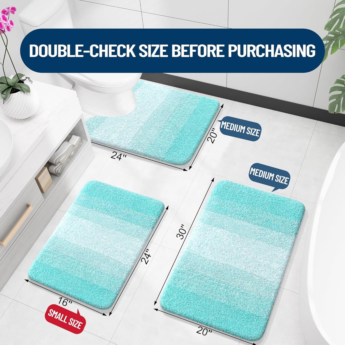 OLANLY Bathroom Rugs Mat - Extra Soft Microfiber, Quick Dry, Machine Washable - 24x16, Teal
