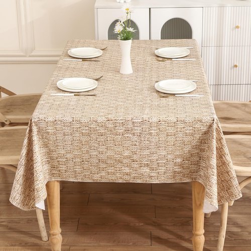 HRNJJYP Heavy Duty Vinyl Tablecloth with Flannel Backing Waterproof Oil-Proof Plastic Table Cloth Stain-Resistant Wipeable Rectangle or Square Table Cover for Dining, Camping (Weaving, 60X84 Inch)