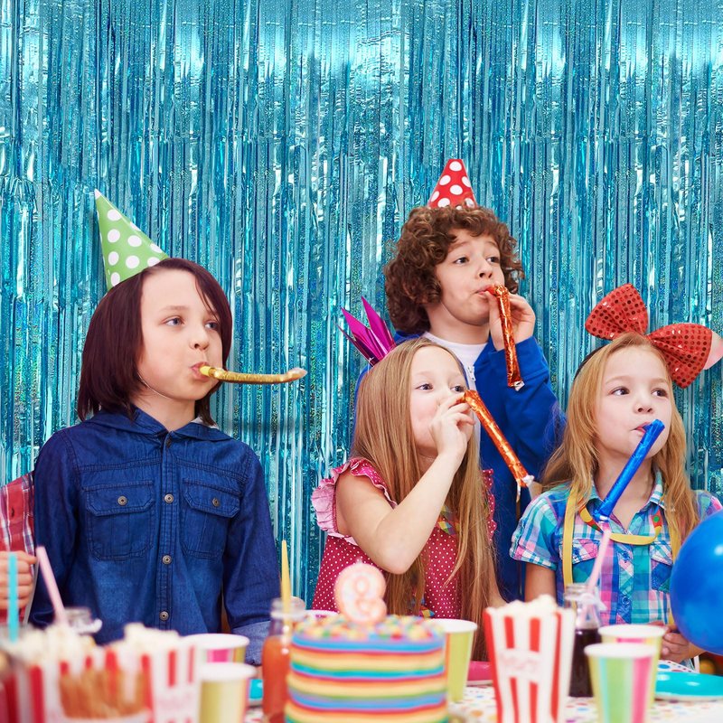 2 Pack Blue Streamers Blue Party Decorations Tinsel Foil Fringe Curtains Photo Backdrop Celebration Birthday Decorations Ocean Party Decoration