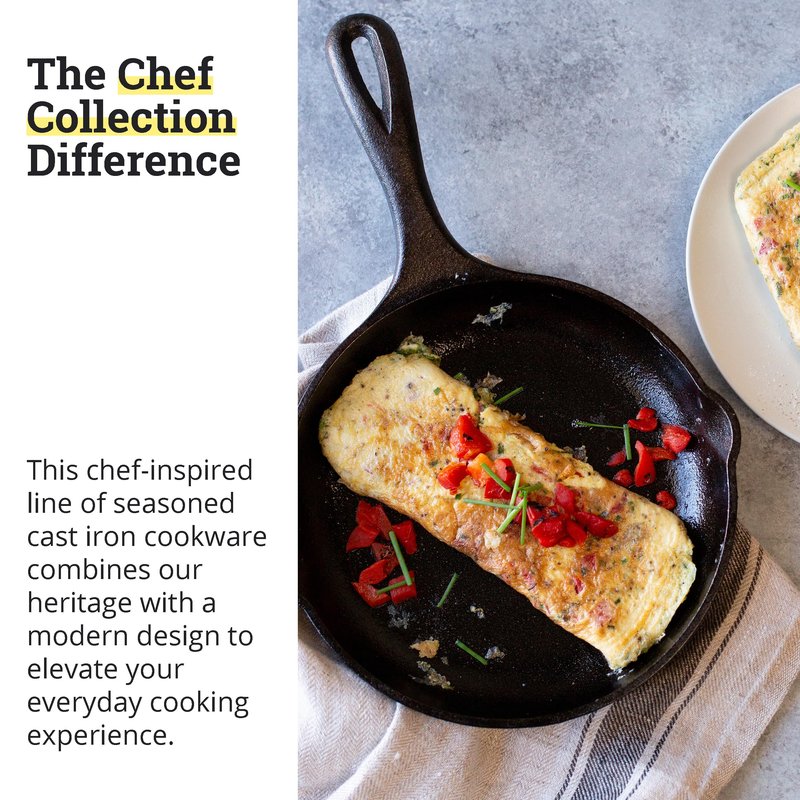 Lodge 8" Cast Iron Skillet - Chef Collection - Perfect Sear - Ergonomic Handles - Superior Heat Retention - Cast Iron Cookware & Skillet