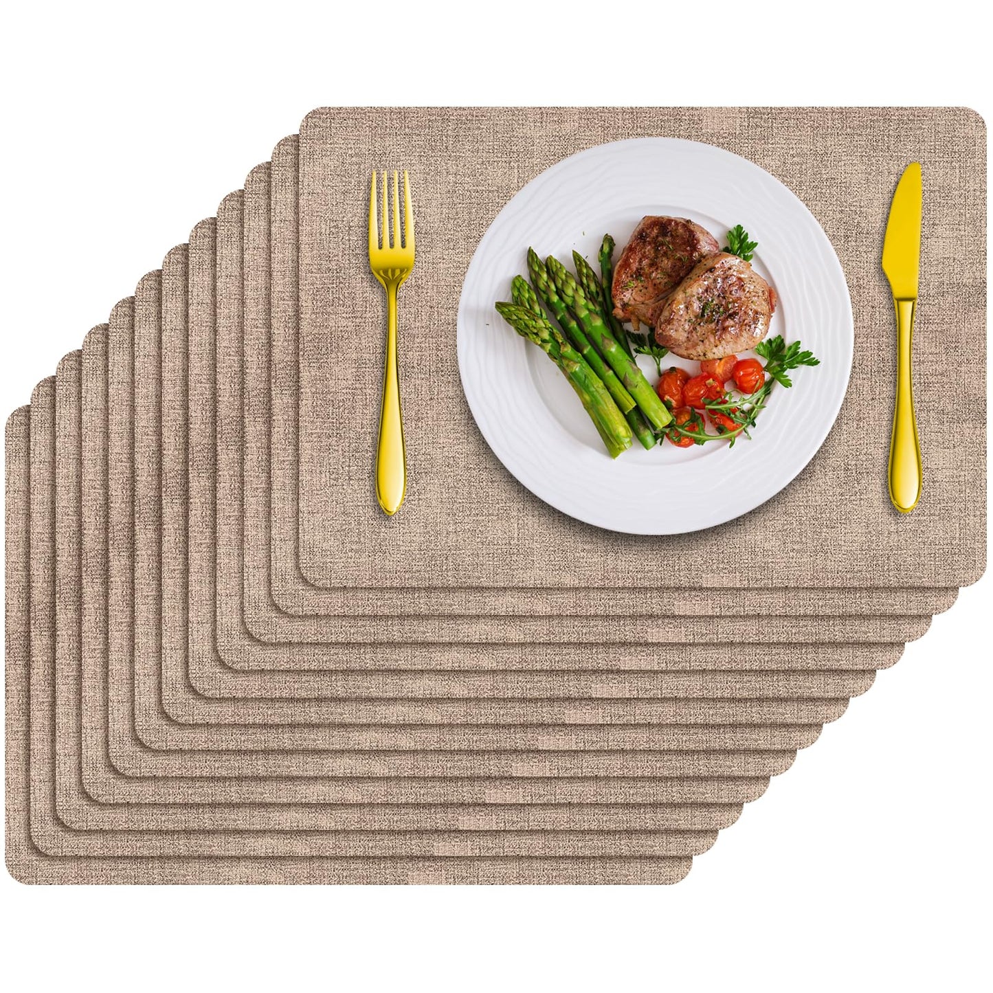 BARTHKIT Placemats Set of 12 Washable, Heat Resistant Table Placemats Wipeable Faux Leather Place Mats Non Slip, Waterproof Square Table Mats for Indoor Outdoor, Black