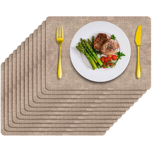 BARTHKIT Placemats Set of 12 Washable, Heat Resistant Table Placemats Wipeable Faux Leather Place Mats Non Slip, Waterproof Square Table Mats for Indoor Outdoor, Black