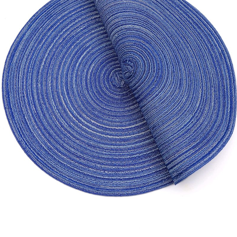 SHACOS Round Braided Placemats Set of 8 Round Table Mats for Dining Tables Washable Fabric Kitchen Table Place Mats (Blue White, 8)