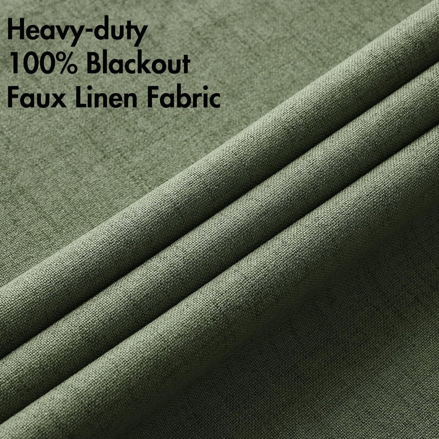 MIULEE 100% Blackout Linen Textured Curtains - Olive Green Thermal Insulated Drapes | 42 x 84 Inch (2 Panels)