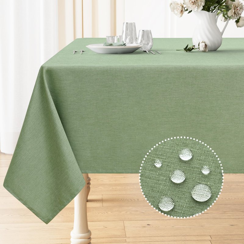 Smiry Rectangle Table Cloth Linen Textured, Waterproof Spillproof Anti-Wrinkle Burlap Tablecloth, Washable Decorative Fabric Table Cover for Dining, Party, Banquet, 52 x 70 Inch, Sage Green