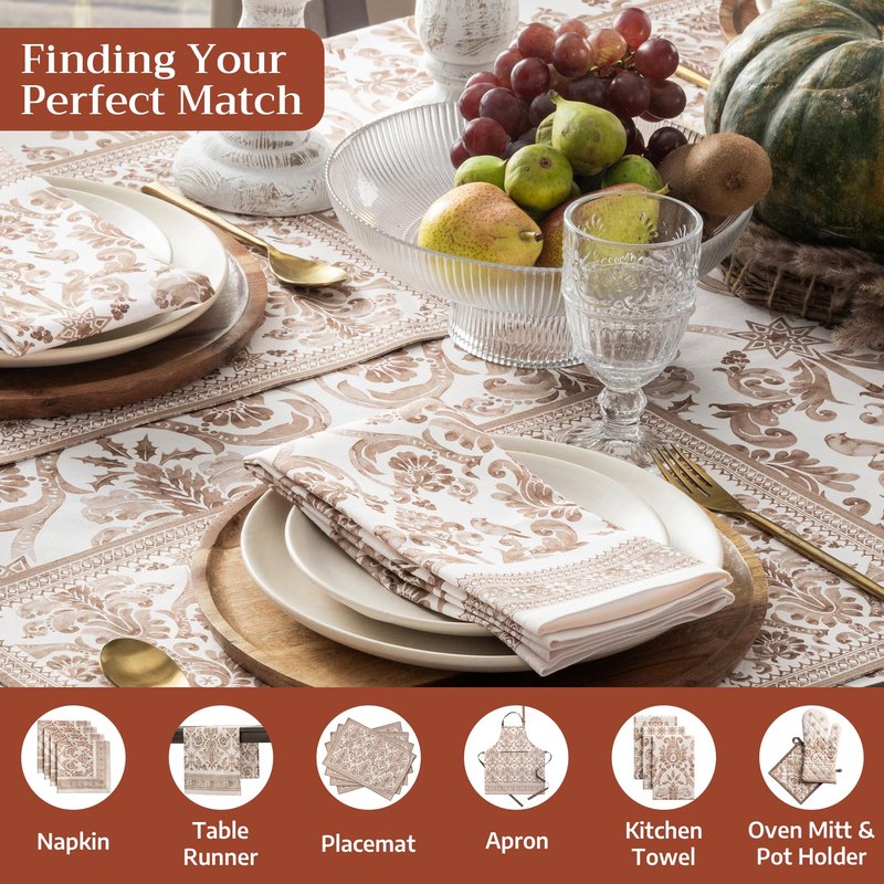 Maison d' Hermine Table Cloth Rectangle Table 100% Cotton 60 x 120 Inches Fall Tablecloth Reusable Everyday Use for Thanksgiving Christmas Decorations Dining Farmhouse Party (Allure)