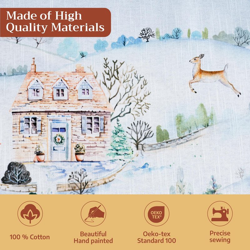 Maison d' Hermine Table Cloth Square Table 100% Cotton 60 x 60 Inches Fall Tablecloth Reusable Everyday Use for Thanksgiving Christmas Decorations Dining Farmhouse Party (Snowy World)