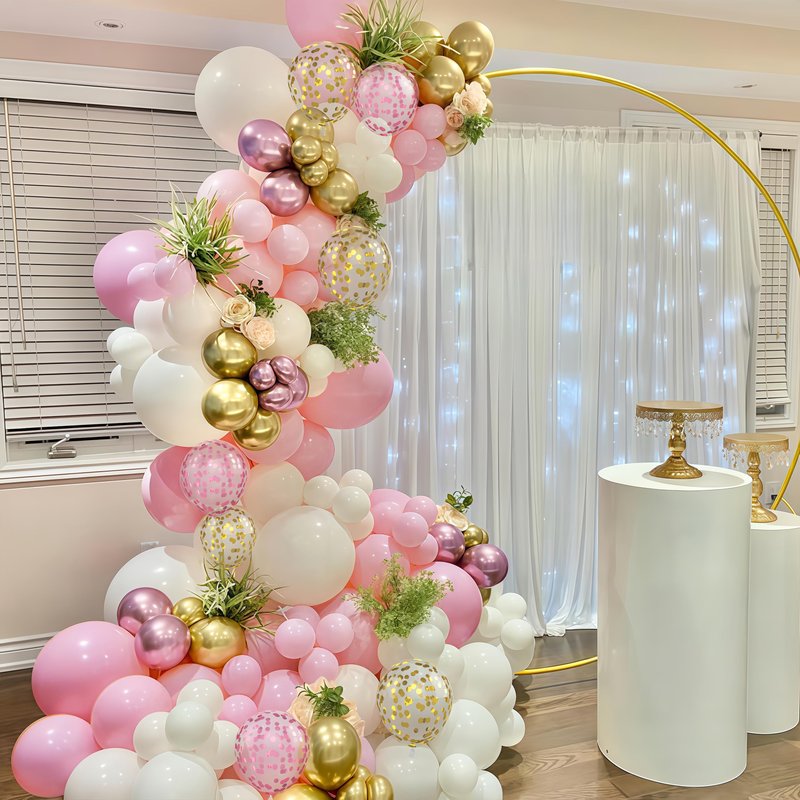 Pink Gold Balloons Set, 12 Inch Pink White Latex Balloons Pink Confetti Helium Balloons Pink and Metallic Gold Party Balloons for Bridal Baby Shower Wedding Girl Women Birthday Decorations