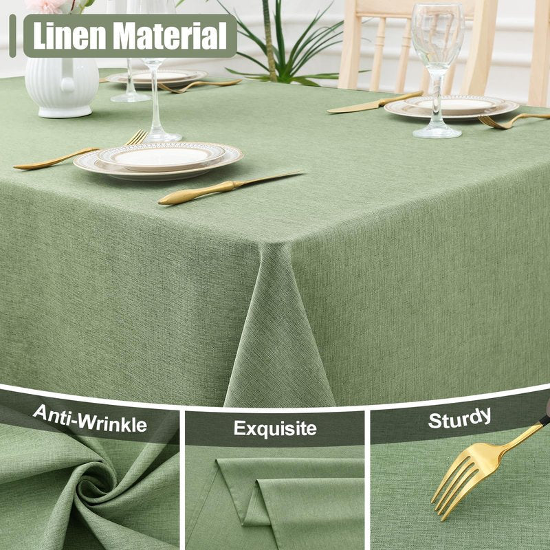 Smiry Rectangle Table Cloth Linen Textured, Waterproof Spillproof Anti-Wrinkle Burlap Tablecloth, Washable Decorative Fabric Table Cover for Dining, Party, Banquet, 52 x 70 Inch, Sage Green
