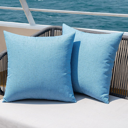 MIULEE Outdoor Throw Pillow Covers - Waterproof Decorative Linen Cushion Shams | 18x18 Inch, Light Blue (Pack of 2)