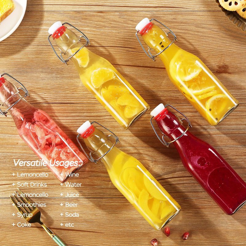 VSWINGBO 6 pack 8oz flip top glass bottles,swing top glass bottles 8 oz with lid for Home Brewing,2nd Fermentation,Kombucha,Kefir,Vanilla Extract,Juice,Tea,Beverages,Soda,Oils,Vinegar,Limoncello