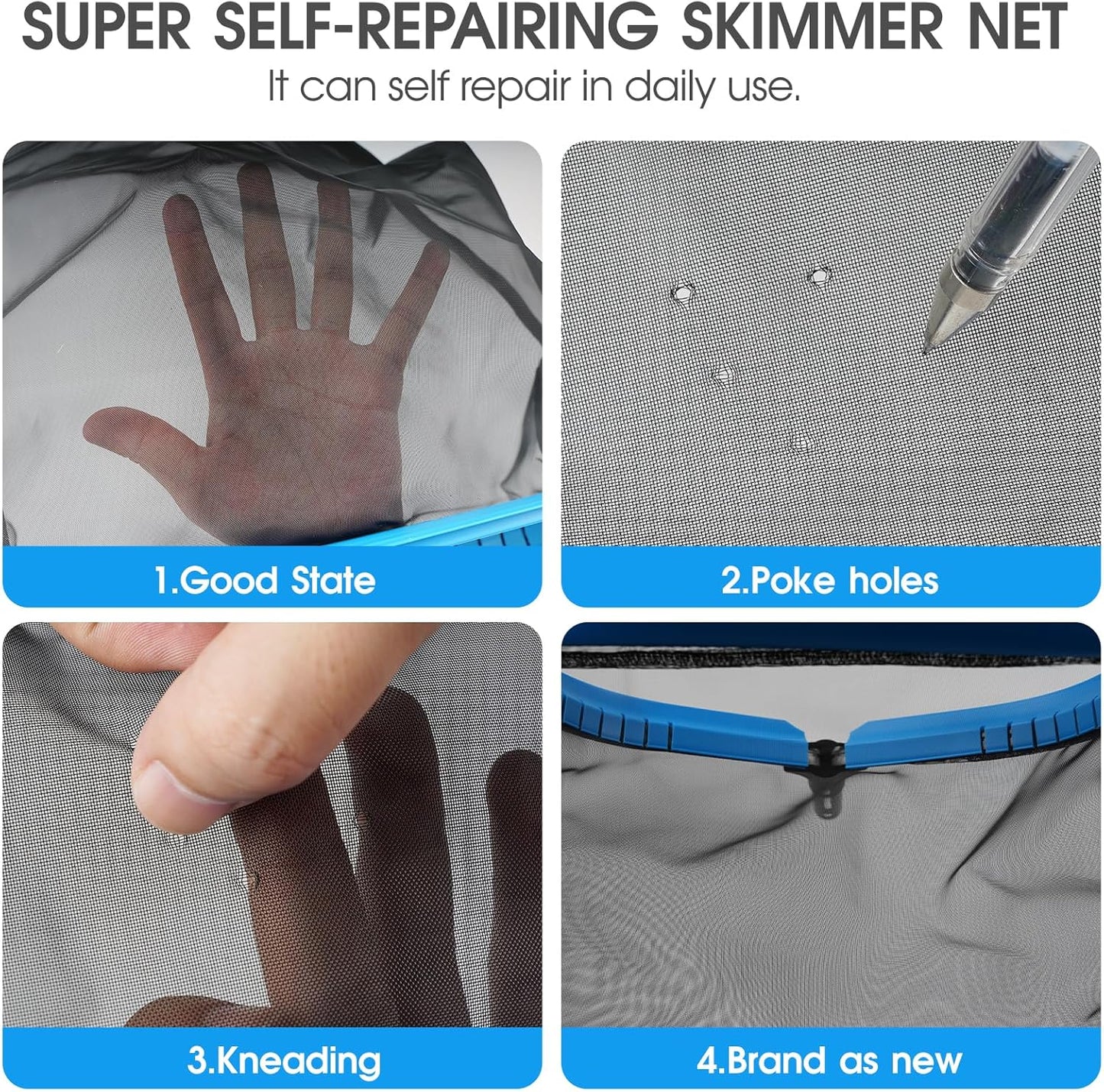 TidyMister 20'' Self-Repair Pool Skimmer Net - Heavy Duty Nylon Mesh & Aluminum Frame for Effective Cleaning
