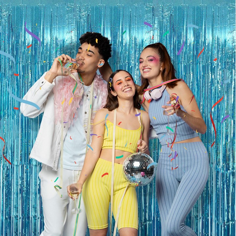 2 Pack Blue Streamers Blue Party Decorations Tinsel Foil Fringe Curtains Photo Backdrop Celebration Birthday Decorations Ocean Party Decoration