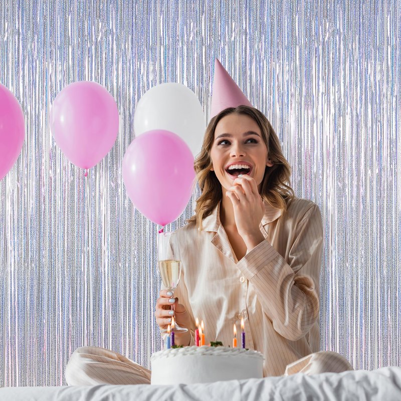 2 Pack Silver Metallic Tinsel Foil Curtains, 3.28 FT x 7.05 FT Glitter Silver Fringe Curtains, New Year Door Streamer Tinsel Backdrop Photo Booth for NYE Party Birthday Engagement Party Decorations