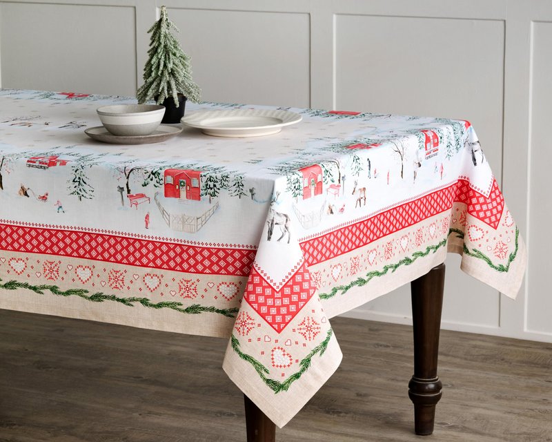 Maison d' Hermine Table Cloth Rectangle Table 100% Cotton 70 x 90 Inches Fall Tablecloth Reusable Everyday Use for Thanksgiving Christmas Decorations Dining Farmhouse Party (Rural Christmas)