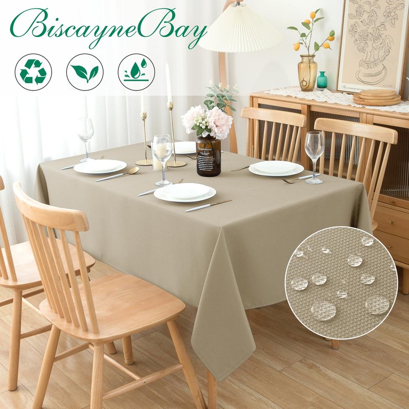 Biscaynebay Textured Fabric Tablecloths 60x108 Inches Rectangular, Natural Water Resistant Tablecloths for Dining, Kitchen, Wedding, Parties etc. Machine Washable