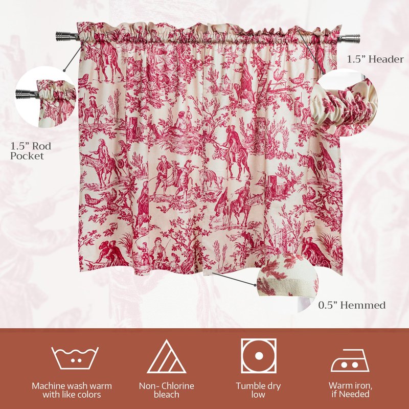 Maison d' Hermine Kitchen Curtain Set for Windows 100% Cotton Set of Kitchen Curtain Valance for Home [2 Tier (28"X36") and 1 Valance (56"X18")] Café Gifts for Mothers Day (The Miller - Red)