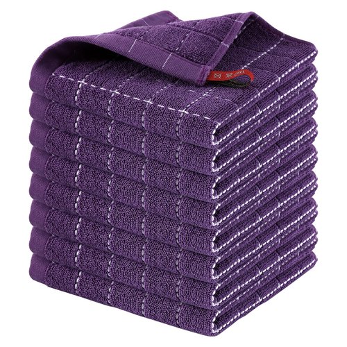 Homaxy 100% Cotton Terry Kitchen Dish Cloths, Ultra Soft and Absorbent Dish Towels for Kitchen, Suitable for Drying and Washing Dishes, 8 Pack, 12 x 12 Inches, Purple