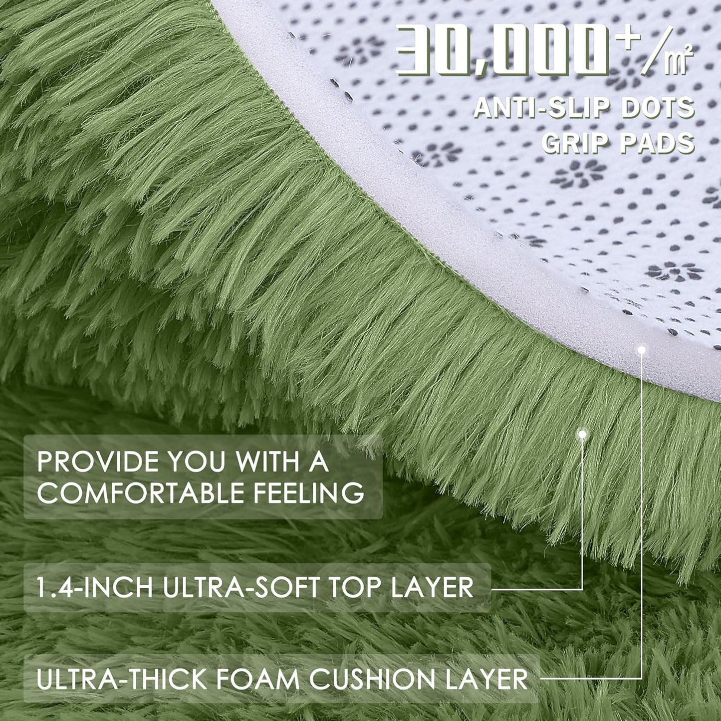 OLANLY Large Area Rug - Soft Fluffy Shaggy Carpet for Living Room & Bedroom | 8x10 ft, Green