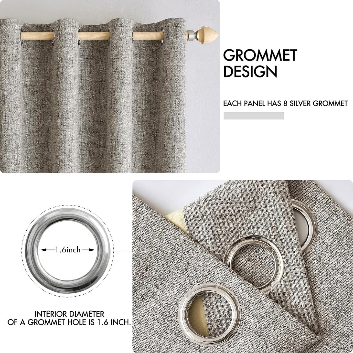 MIULEE Linen Curtains - 100% Blackout Thermal Insulated Drapes | Greige Room Darkening 52x108 Inch (2 Panels)