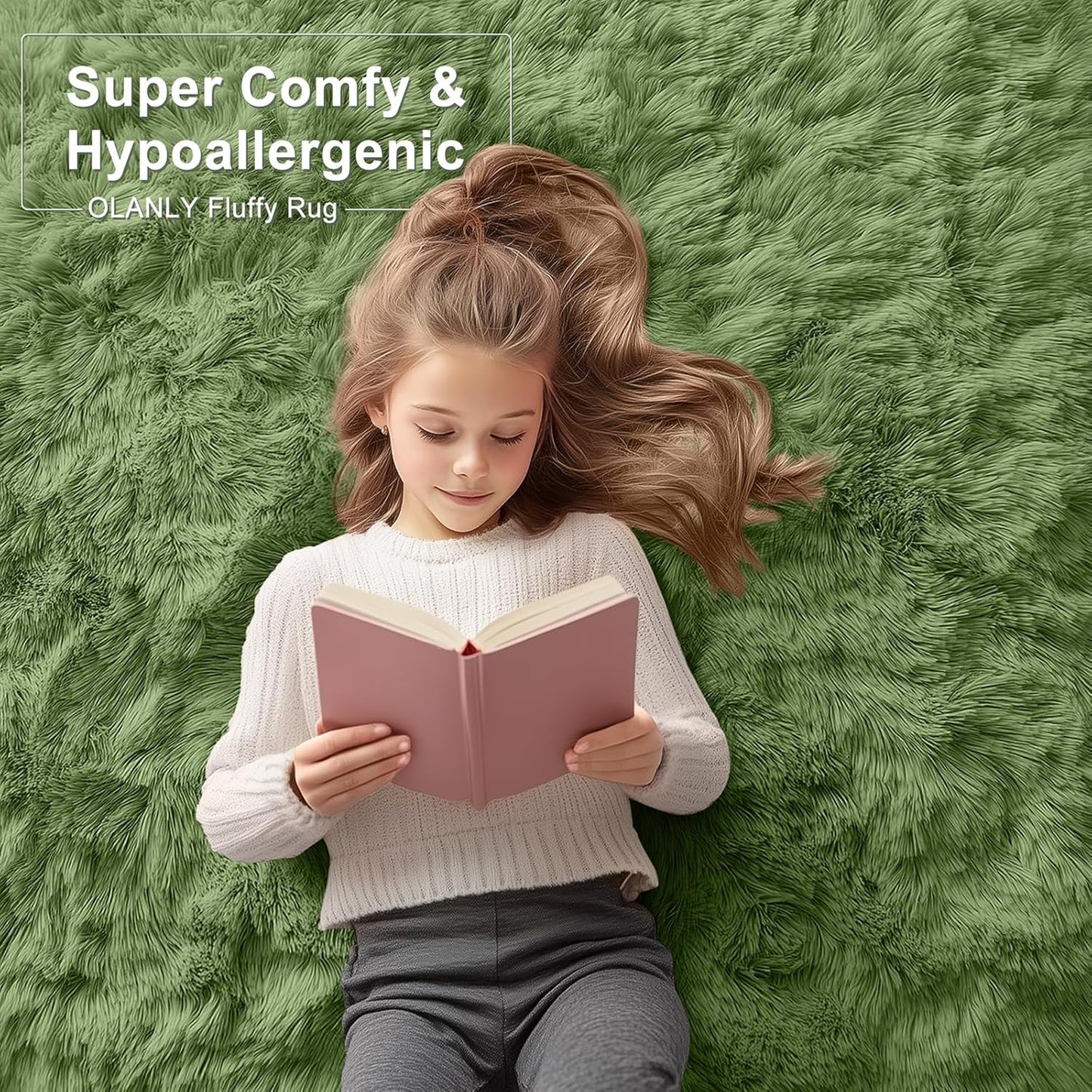 OLANLY Large Area Rug - Soft Fluffy Shaggy Carpet for Living Room & Bedroom | 8x10 ft, Green