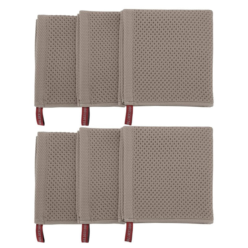 PiccoCasa 100% Cotton Dish Cloths Rags - Waffle Weave Kitchen Towels for Washing Dishes - Soft Absorbent Dish Towels for Kitchen Drying - 6 Pack -13 x 13 Inch - Brown
