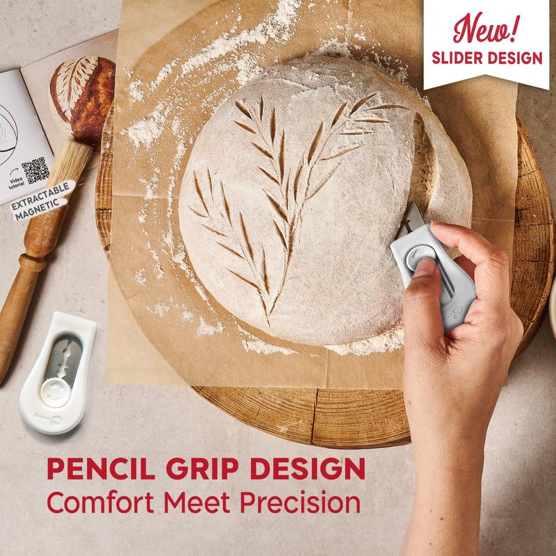 KNEADACE Upgraded Magnetic Bread Lame, Professional Dough Scoring Tool with Extractable Blade, Sourdough Bread Tool for Baking, Includes Scoring Pattern Booklet & 5 Replaceable Razor Blades