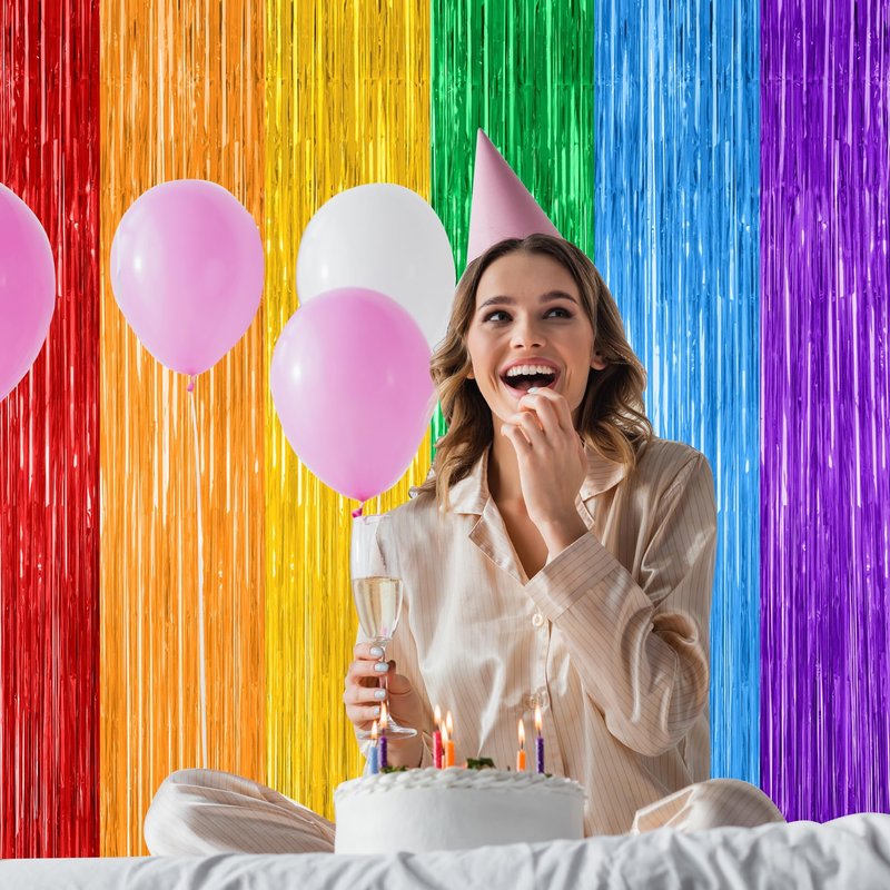 2 Pack Rainbow Backdrop Curtains, 3.28 FT x 7.05 FT Colofull Party Decorations, Metallic Tinsel Backdrop Fringe Curtains Party Streamer, Rainbow Party Supplies for Wedding Birthday Party Engagement