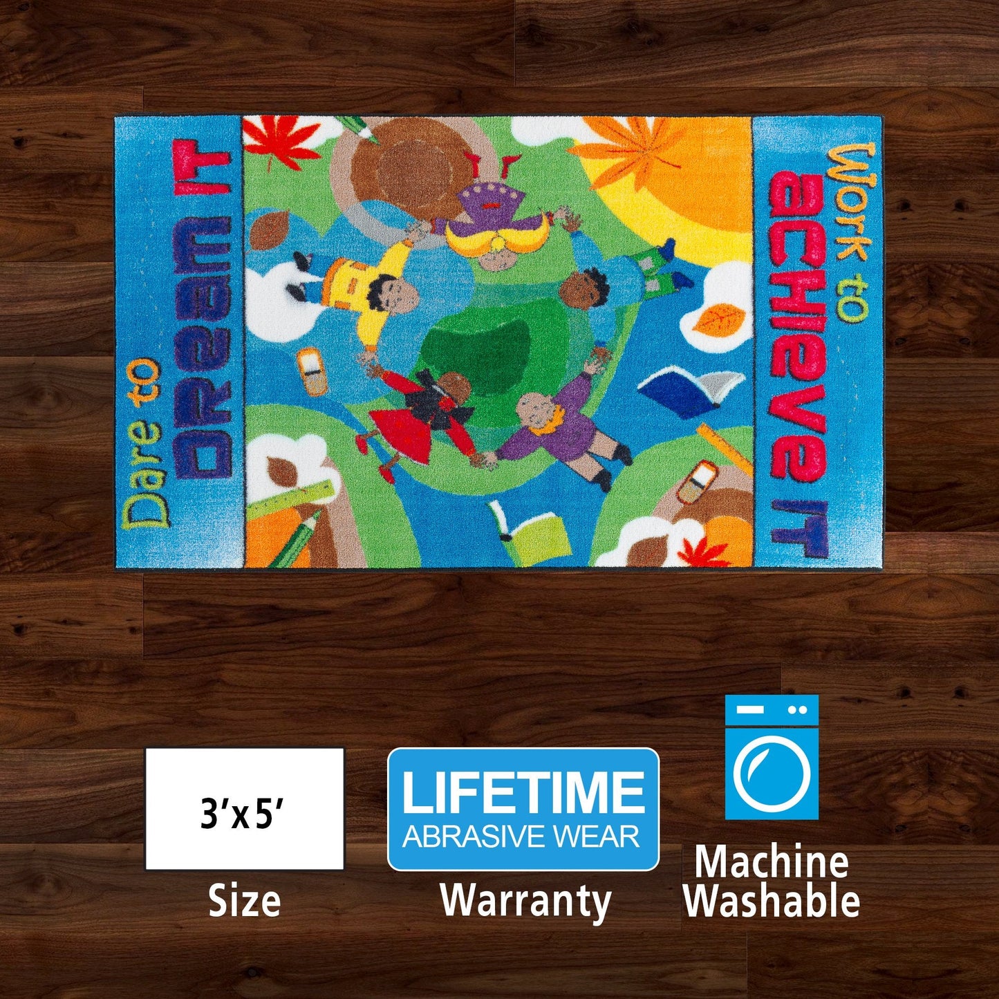 Flagship Carpets Dare to Dream Educational Rug for Children's Classroom Carpet, Home Learning Area Rug, Playroom or Kids Room Mat, 3' x 5', Blue