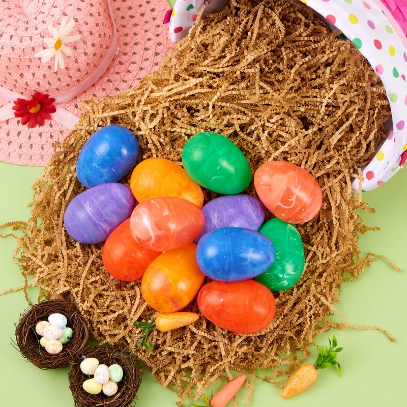 JOYIN 30 Pcs Plastic Iridescent Printed Bright Easter Eggs 3.15" Tall for Easter Hunt, Basket Stuffers Fillers, Classroom Prize Supplies, Filling Treats and Party Favor