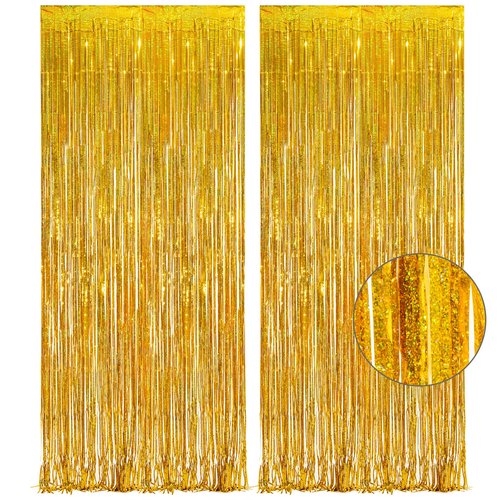 Gold Fringe Curtain Tinsel Backdrop - GREATRIL Foil Fringe Curtain Party Streamers for Prom 2026 NYE New Years Eve Birthdays Christmas Theme Party Decorations Pack of 2