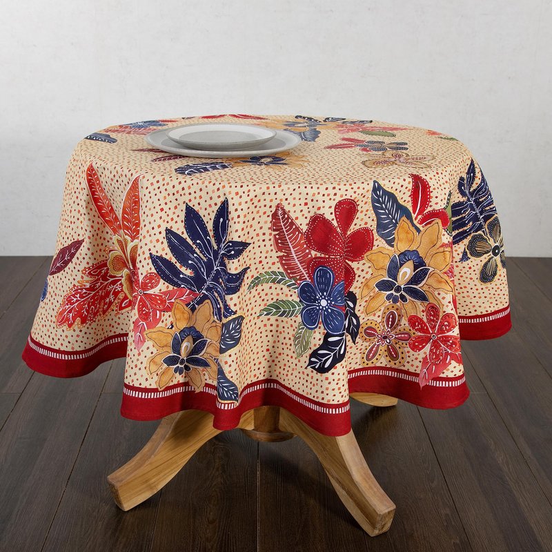 Maison d' Hermine Table Cloth Round Table 100% Cotton 69 Inches Fall Tablecloth Reusable Everyday Use for Thanksgiving Christmas Decorations Dining Farmhouse Party (Kalahari)