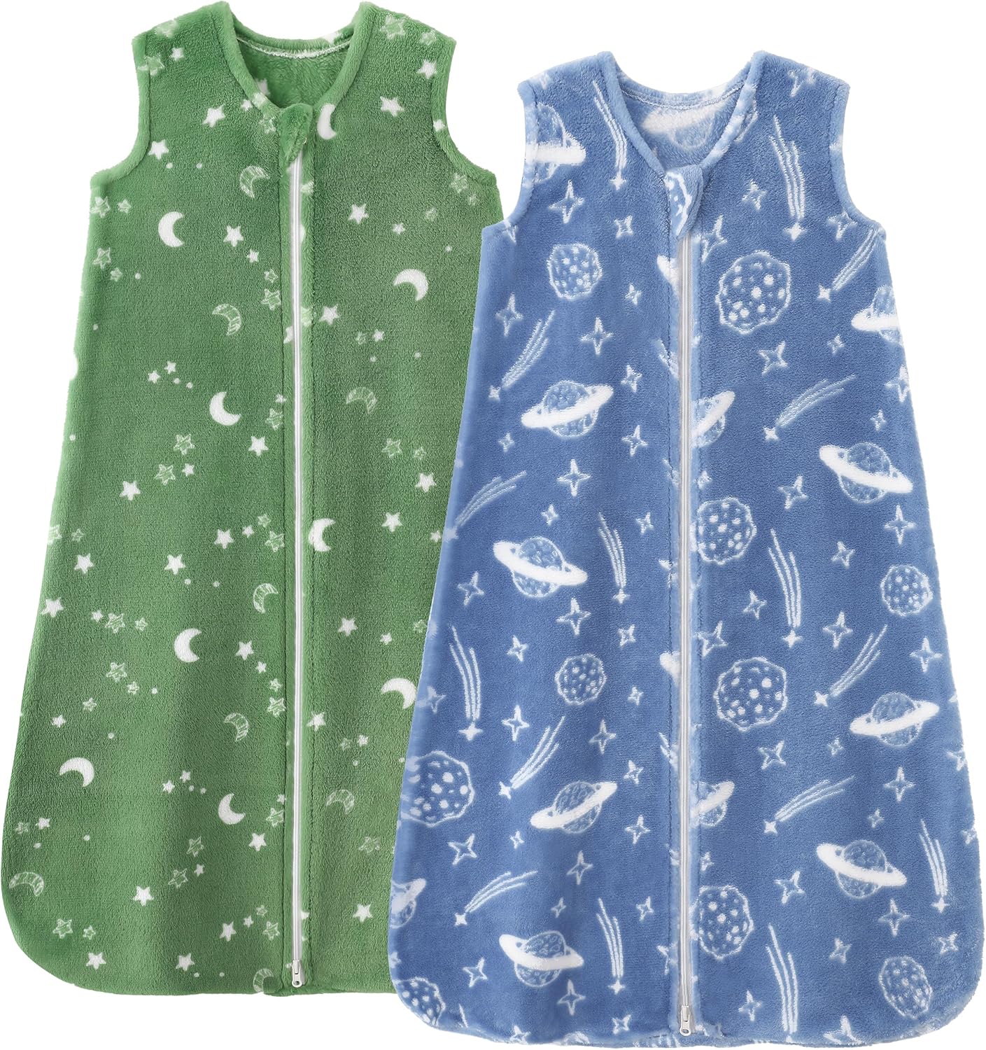 Unnivoll Baby Sleep Sack | Fleece Wearable Blanket 2.0 Tog for Infants 6-12 Months - Medium Blue Green Planet
