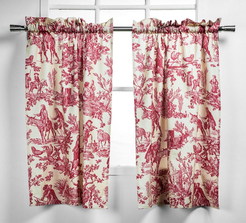 Maison d' Hermine Kitchen Curtain Set for Windows 100% Cotton Set of Kitchen Curtain Valance for Home [2 Tier (28"X36") and 1 Valance (56"X18")] Café Gifts for Mothers Day (The Miller - Red)