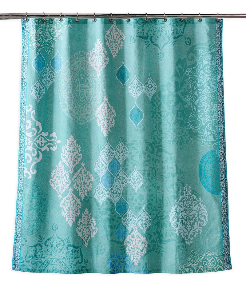 Maison d' Hermine Shower Curtain 100% Cotton One Panel 70"x72" Washable Fabric Shower Curtains for Bathroom, Easy Hanging with 12 Button Holes - Home Spa Gifts for Mothers Day (Versailles - Turquoise)