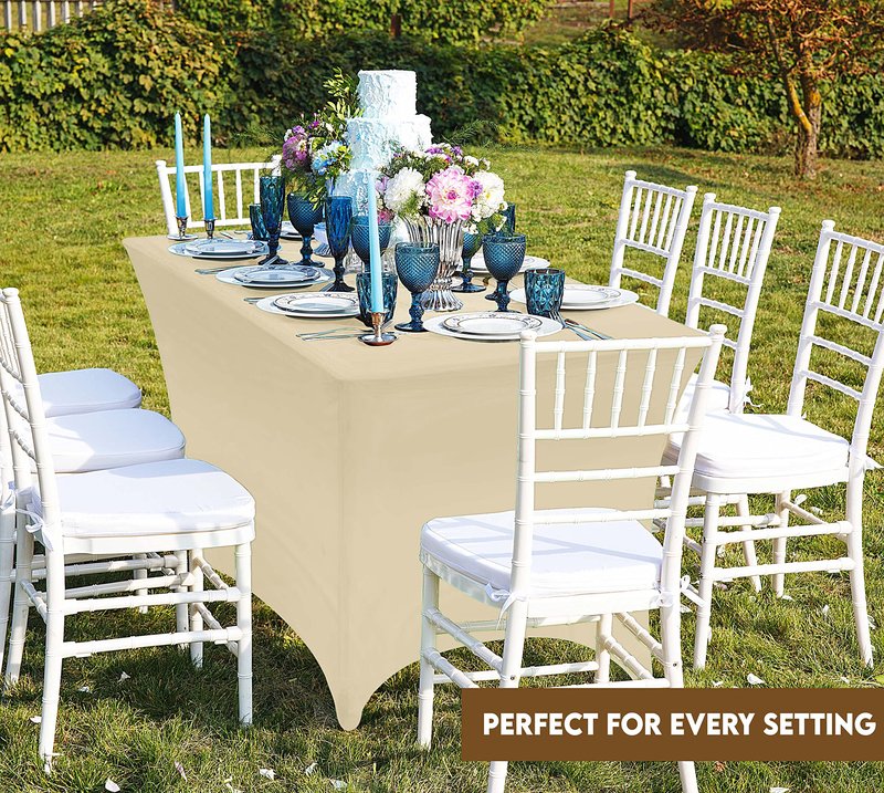 Utopia Kitchen Spandex Tablecloth 2 Pack [4FT, Champagne] Tight, Fitted, Washable and Wrinkle Resistant Stretch Table Cloth Rectangle Cover for Trade Show, Weddings & Parties [48Lx30Wx30H Inch]